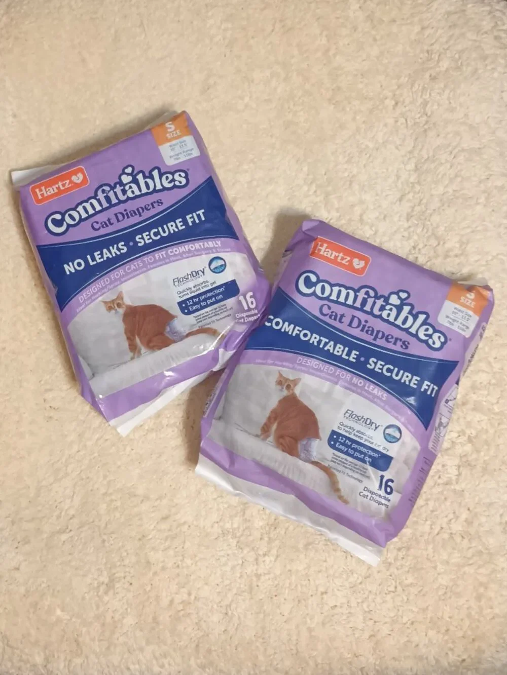NWT ~ 2 Packages of Hartz Comfitables Cat Disposable Diapers, Size S, 7-11 lbs.